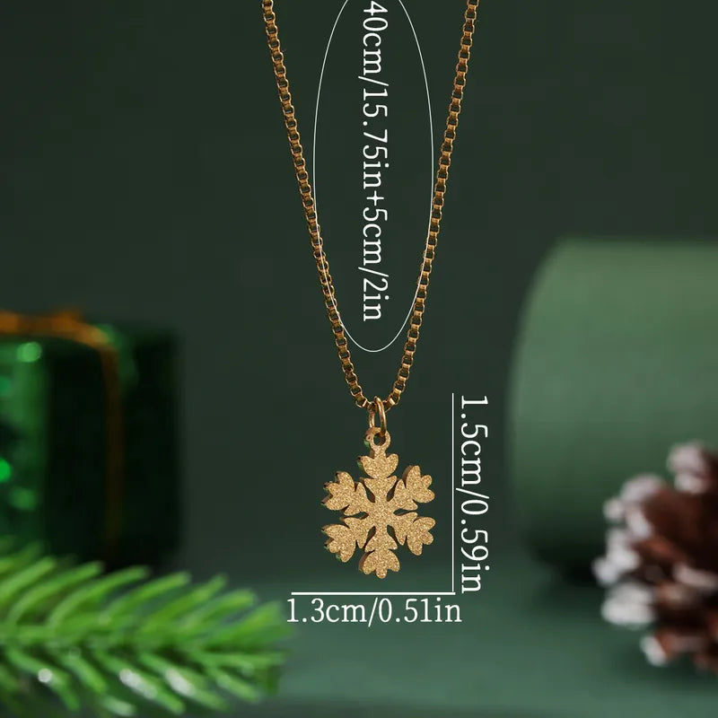 1 Christmas 18K Real Gold Stainless Steel Frosted Snowflake Pendant Necklace For Women Christmas Gift