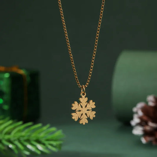 1 Christmas 18K Real Gold Stainless Steel Frosted Snowflake Pendant Necklace For Women Christmas Gift