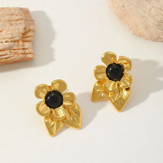 1 Pair Basic French Style Sweet Flower Enamel Inlay 304 Stainless Steel Imitation Pearl 18K Gold Plated Ear Studs