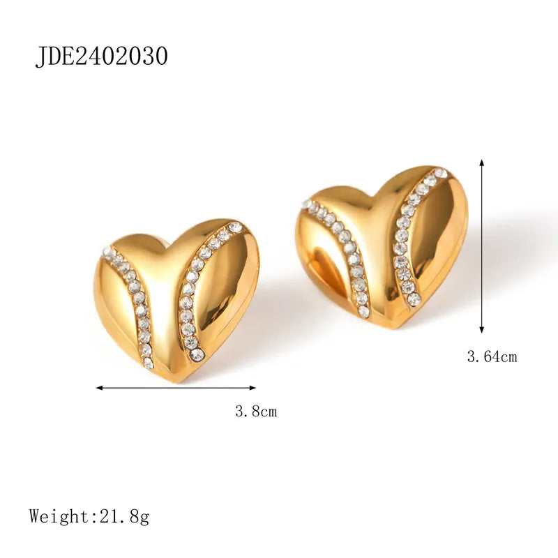 1 Pair Basic Heart Shape Plating 304 Stainless Steel 18K Gold Plated Ear Studs