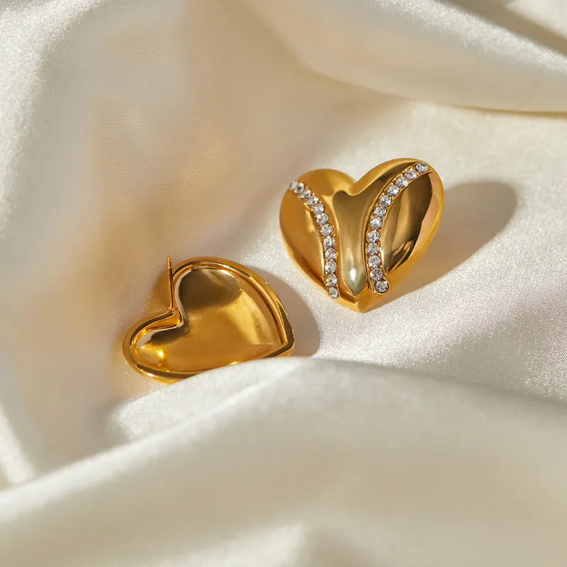 1 Pair Basic Heart Shape Plating 304 Stainless Steel 18K Gold Plated Ear Studs