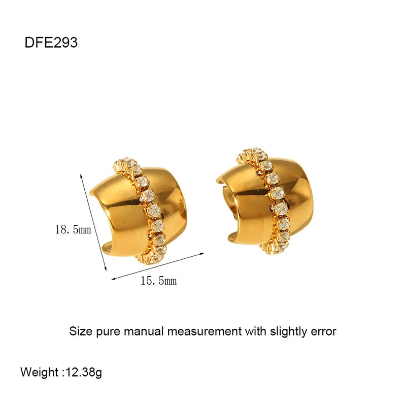 1 Pair Basic Modern Style Classic Style C Shape Geometric Plating Inlay 304 Stainless Steel Zircon 18K Gold Plated Ear Studs