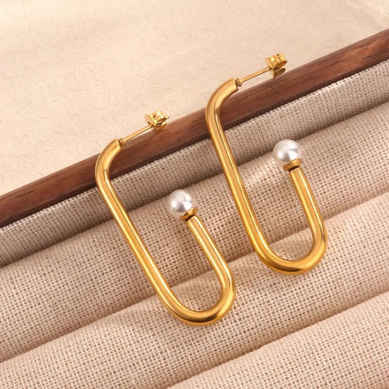 1 Pair Basic Modern Style Classic Style Geometric Oval Polishing Plating Inlay 304 Stainless Steel Plastic 18K Gold Plated Ear Studs