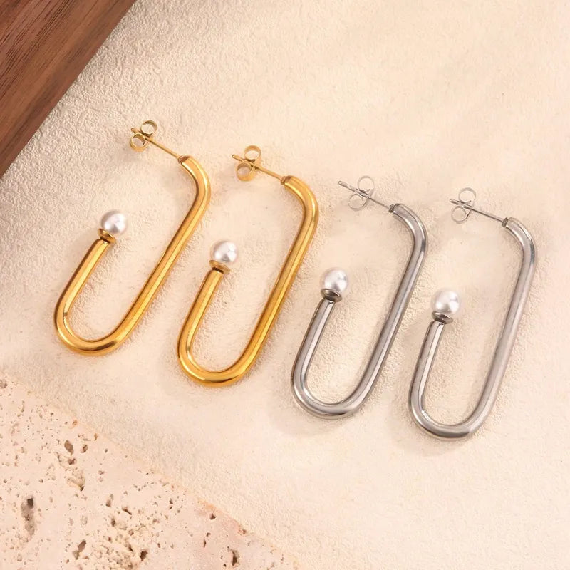 1 Pair Basic Modern Style Classic Style Geometric Oval Polishing Plating Inlay 304 Stainless Steel Plastic 18K Gold Plated Ear Studs