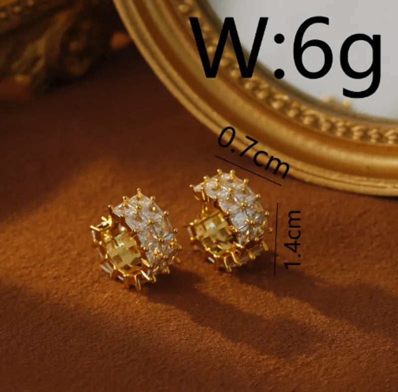 1 Pair Basic Modern Style Classic Style Round Inlay Copper Zircon 18K Gold Plated White Gold Plated Hoop Earrings