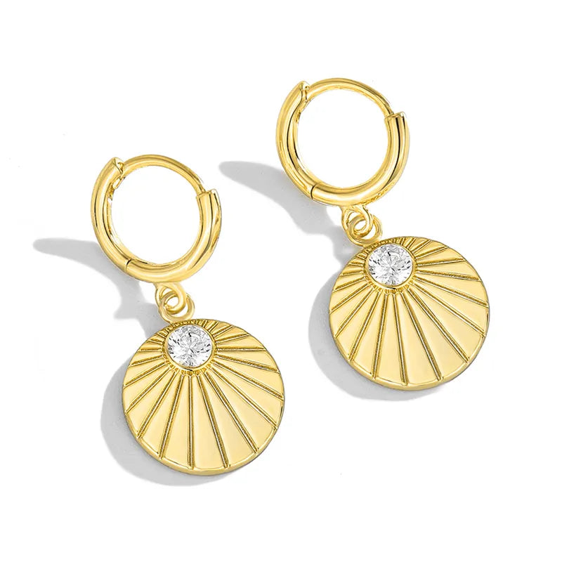 1 Pair Basic Modern Style Classic Style Round Sector Water Droplets Inlay Brass Zircon 18K Gold Plated Drop Earrings