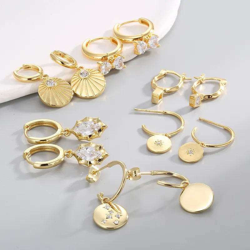 1 Pair Basic Modern Style Classic Style Round Sector Water Droplets Inlay Brass Zircon 18K Gold Plated Drop Earrings