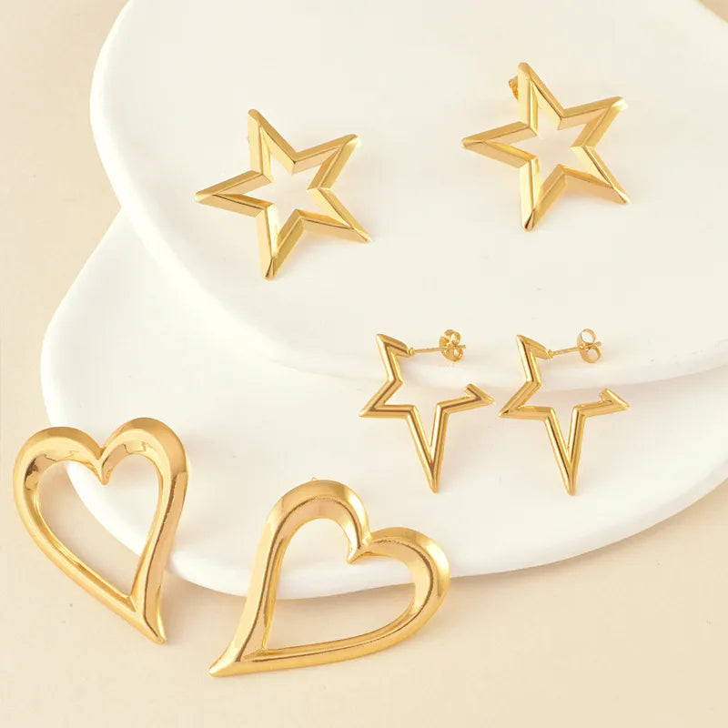 1 Pair Basic Modern Style Classic Style Star Heart Shape Plating Titanium Steel Ear Studs