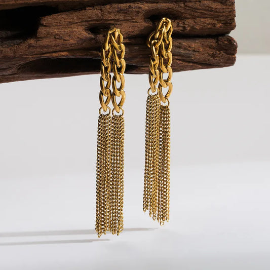 1 Pair Basic Modern Style Classic Style Tassel Chain Plating Inlay 304 Stainless Steel Artificial Pearls 18K Gold Plated Drop Earrings