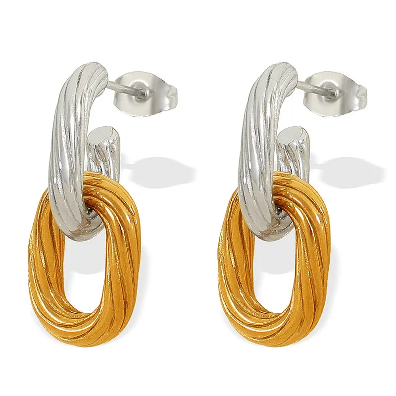 1 Pair Basic Retro Classic Style Geometric Double Ring Polishing Plating 304 Stainless Steel 18K Gold Plated Drop Earrings