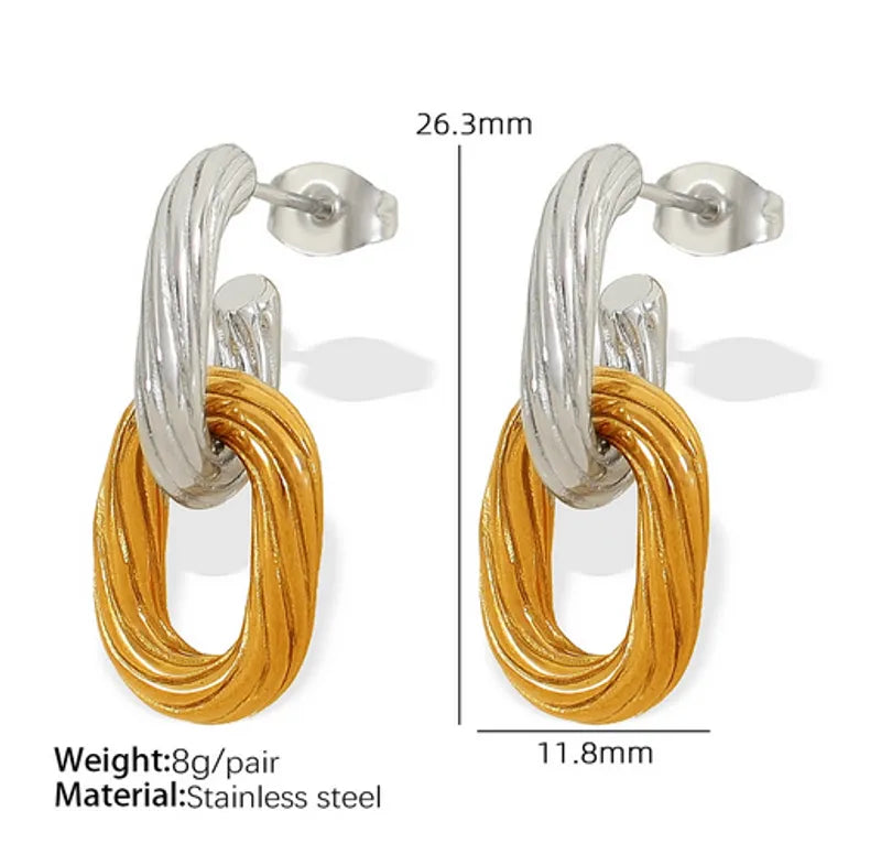 1 Pair Basic Retro Classic Style Geometric Double Ring Polishing Plating 304 Stainless Steel 18K Gold Plated Drop Earrings