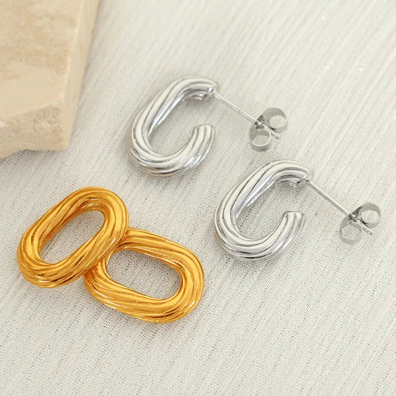 1 Pair Basic Retro Classic Style Geometric Double Ring Polishing Plating 304 Stainless Steel 18K Gold Plated Drop Earrings