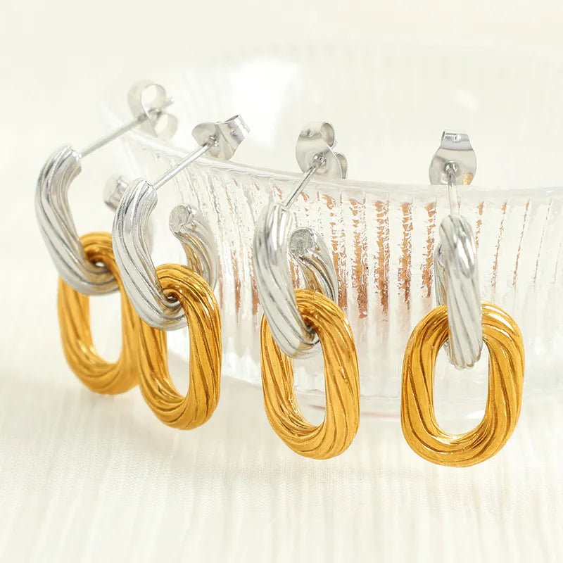 1 Pair Basic Retro Classic Style Geometric Double Ring Polishing Plating 304 Stainless Steel 18K Gold Plated Drop Earrings