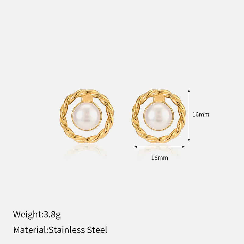 1 Pair Basic Simple Style Classic Style Circle Round Plating 304 Stainless Steel Artificial Pearls 18K Gold Plated Ear Studs