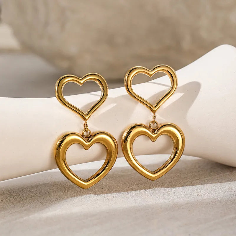 1 Pair Basic Simple Style Classic Style Heart Shape Plating 304 Stainless Steel 18K Gold Plated Drop Earrings