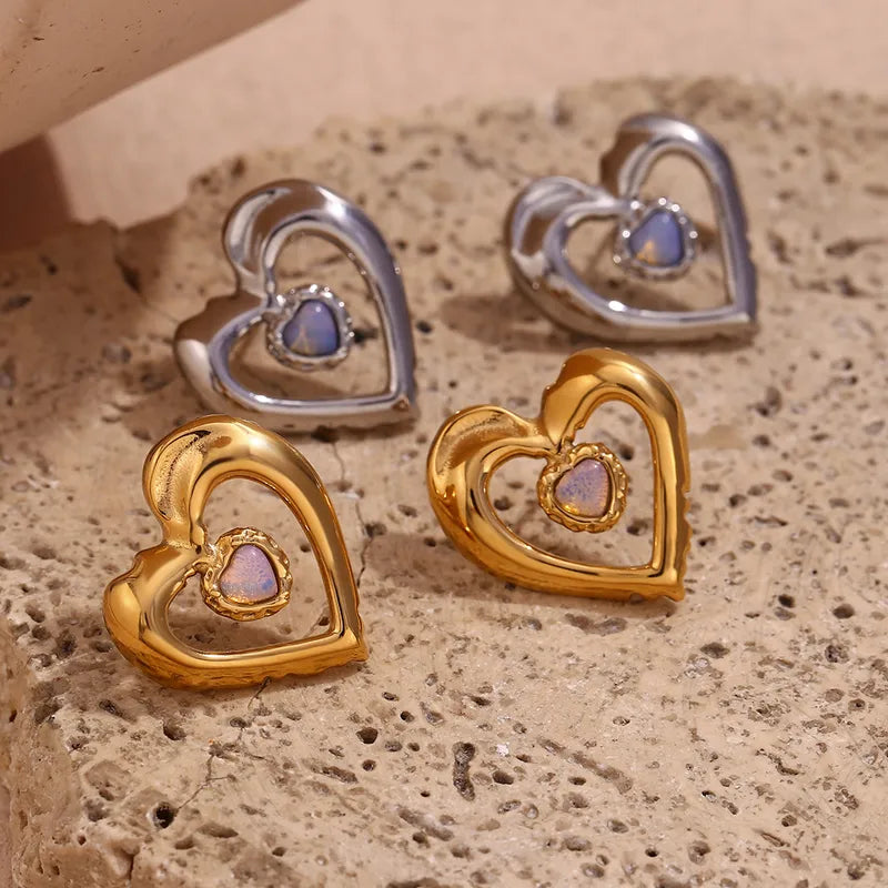 1 Pair Basic Simple Style Classic Style Heart Shape Plating 304 Stainless Steel 18K Gold Plated Ear Studs