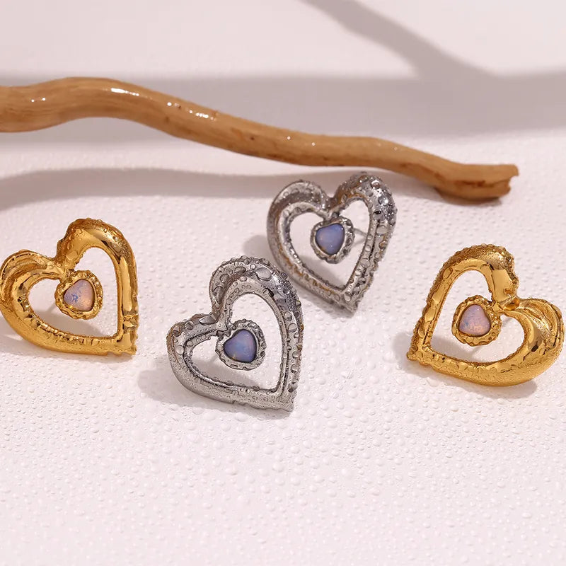 1 Pair Basic Simple Style Classic Style Heart Shape Plating 304 Stainless Steel 18K Gold Plated Ear Studs