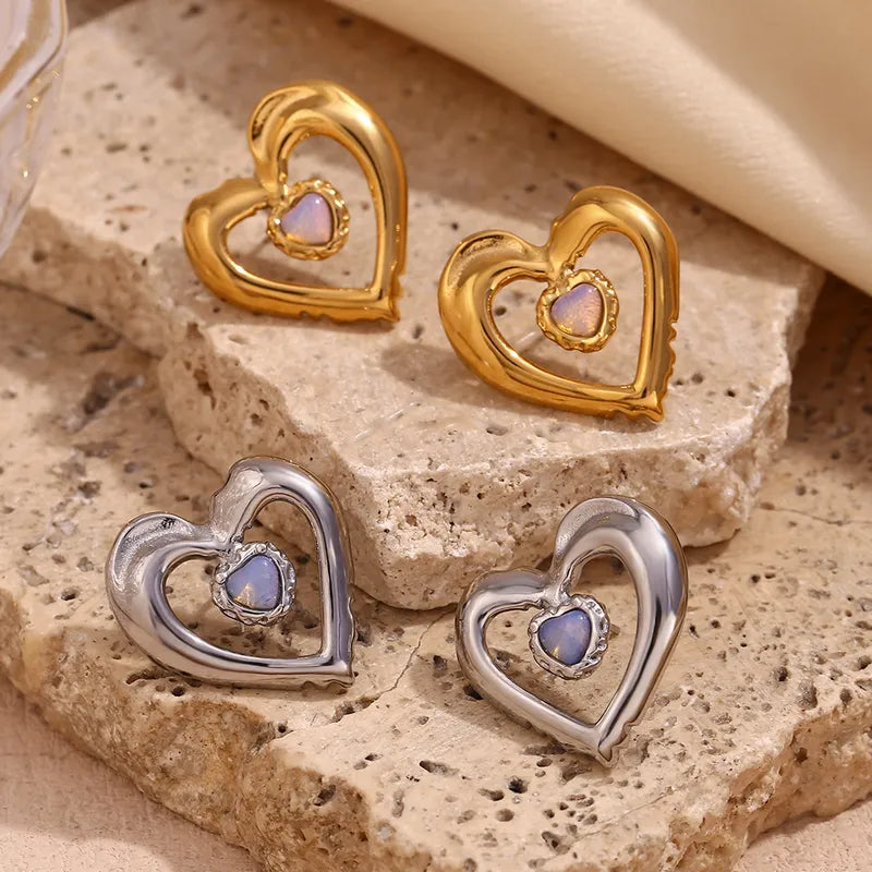 1 Pair Basic Simple Style Classic Style Heart Shape Plating 304 Stainless Steel 18K Gold Plated Ear Studs