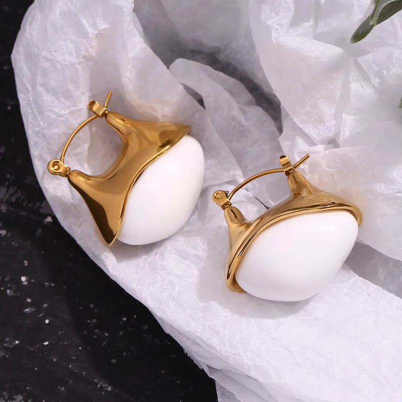 1 Pair Basic Simple Style Classic Style Irregular Oval Plating Inlay 304 Stainless Steel Acrylic 18K Gold Plated Drop Earrings