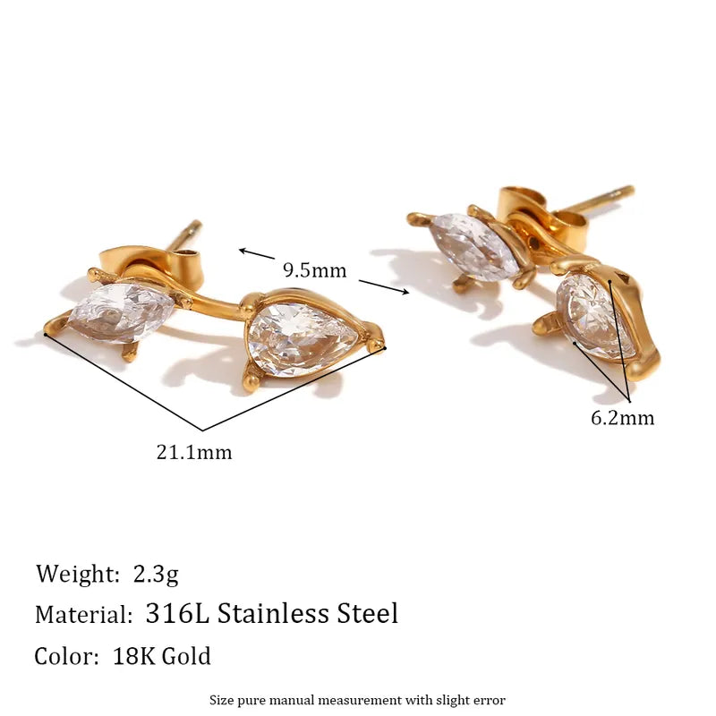 1 Pair Basic Simple Style Classic Style Water Droplets Plating Inlay 304 Stainless Steel Zircon 18K Gold Plated Ear Studs