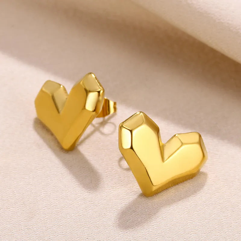 1 Pair Basic Simple Style Geometric Heart Shape Solid Color Plating 304 Stainless Steel Ear Studs