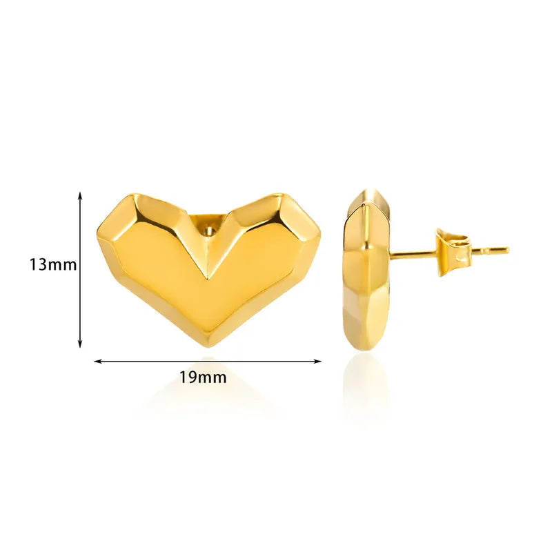 1 Pair Basic Simple Style Geometric Heart Shape Solid Color Plating 304 Stainless Steel Ear Studs