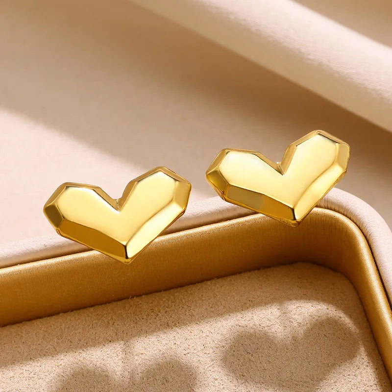 1 Pair Basic Simple Style Geometric Heart Shape Solid Color Plating 304 Stainless Steel Ear Studs