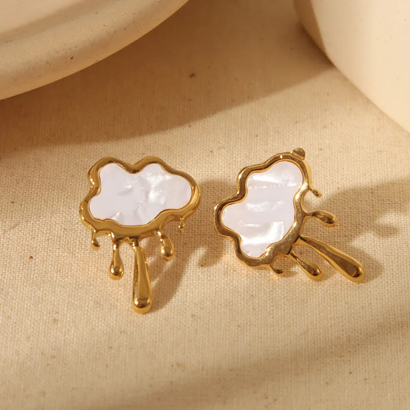 1 Pair Basic Sweet Clouds 304 Stainless Steel Acrylic 18K Gold Plated Ear Studs