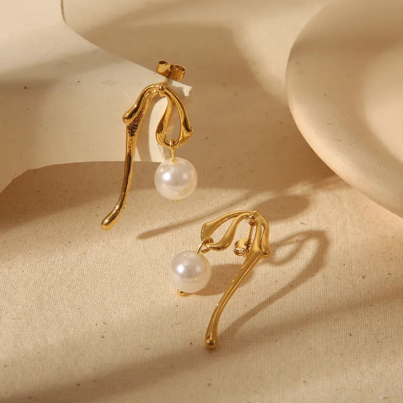 1 Pair Basic Sweet Geometric Heart Shape 304 Stainless Steel Imitation Pearl Zircon 18K Gold Plated Ear Studs