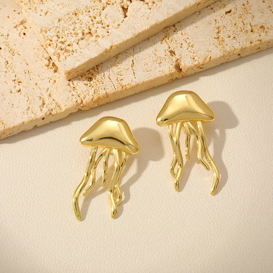 1 Pair Beach Jellyfish Starfish Plating Copper 18K Gold Plated Ear Studs