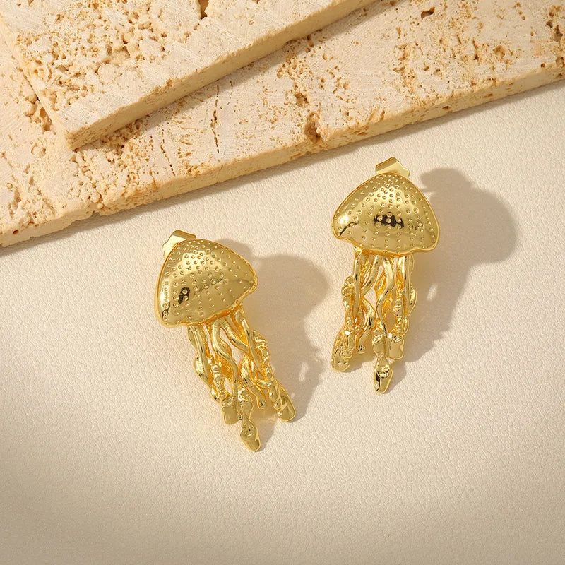 1 Pair Beach Jellyfish Starfish Plating Copper 18K Gold Plated Ear Studs