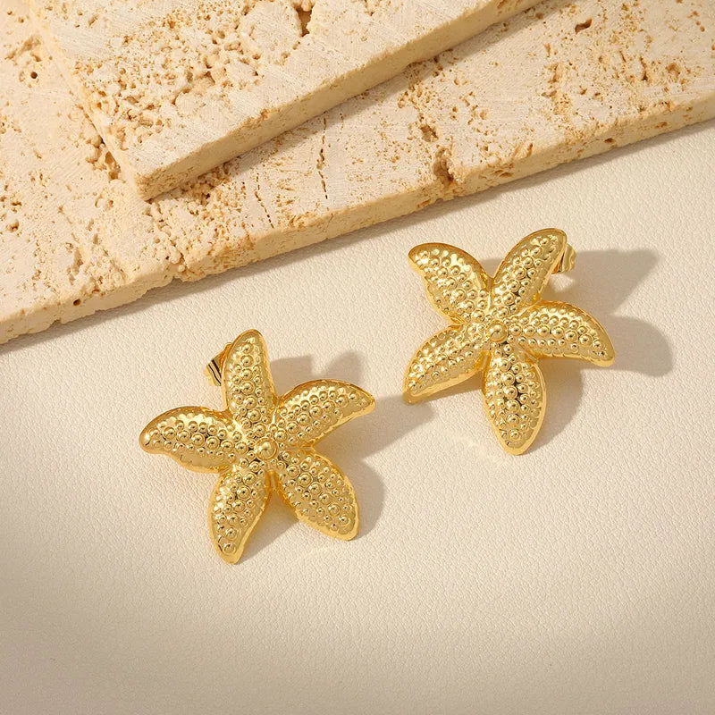 1 Pair Beach Jellyfish Starfish Plating Copper 18K Gold Plated Ear Studs