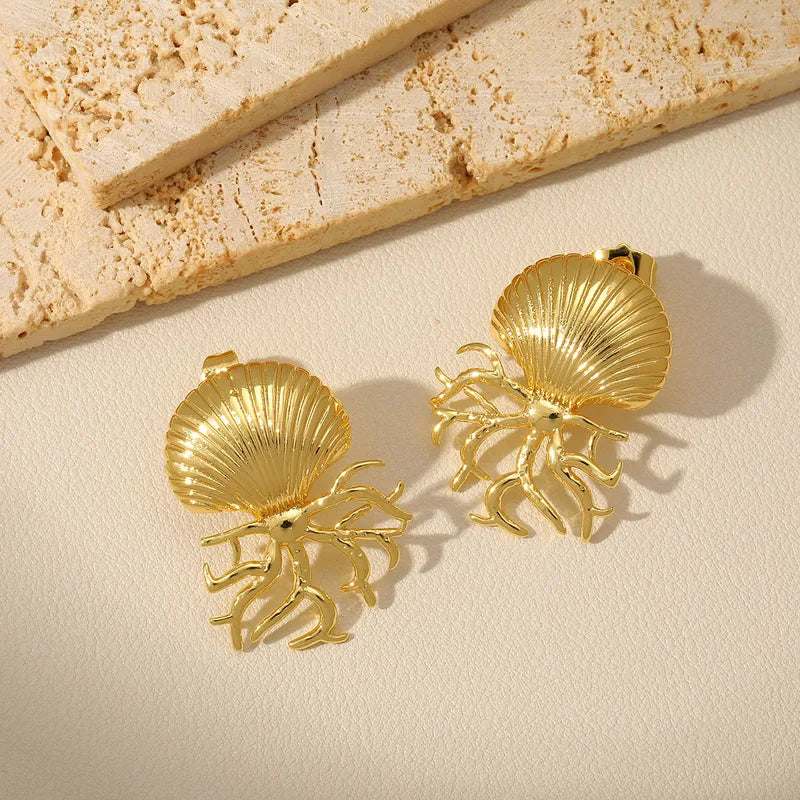 1 Pair Beach Jellyfish Starfish Plating Copper 18K Gold Plated Ear Studs