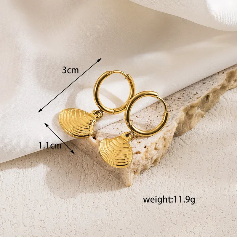 1 Pair Beach Solid Color Shell 304 Stainless Steel 18K Gold Plated Drop Earrings