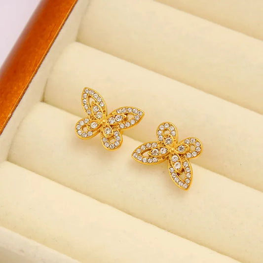 1 Pair Beach Sweet Classic Style Butterfly Inlay 304 Stainless Steel 316 Stainless Steel Rhinestones 18K Gold Plated Ear Studs