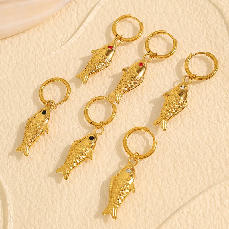 1 Pair Casual Beach IG Style Fish Polishing 304 Stainless Steel Artificial Gemstones 18K Gold Plated Drop Earrings