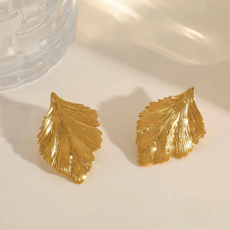 1 Pair Casual Classic Style Irregular Leaves Plating 304 Stainless Steel 18K Gold Plated Ear Studs