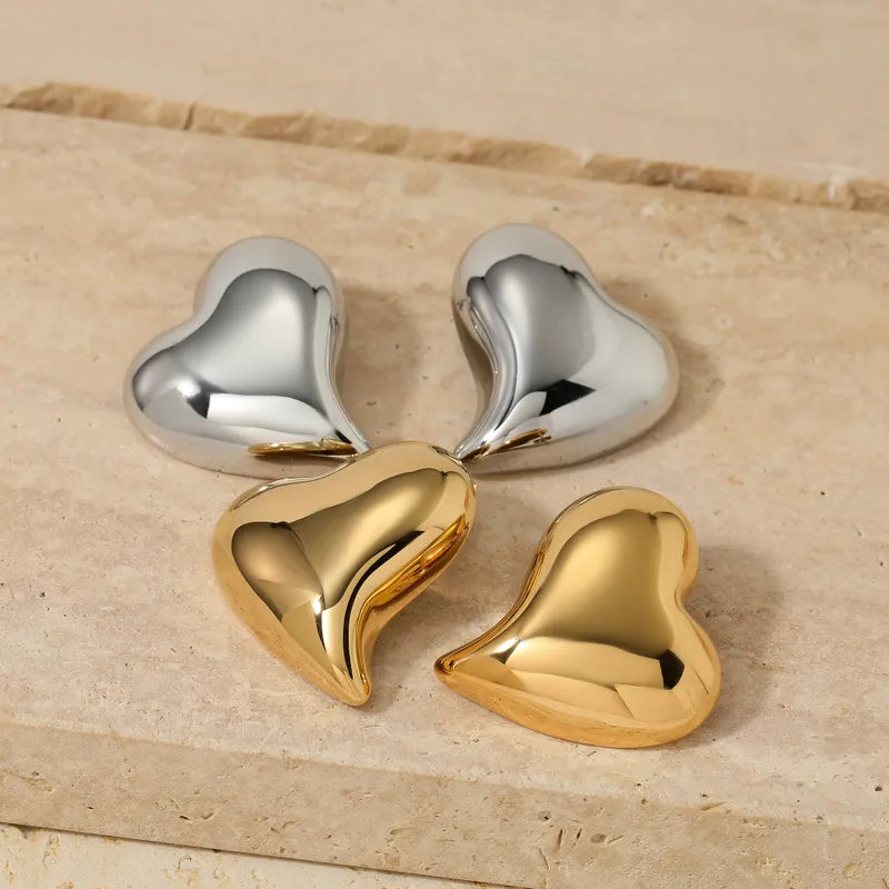 1 Pair Casual Cute Simple Style Heart Shape 304 Stainless Steel 16K Gold Plated White Gold Plated Gold Plated Ear Studs