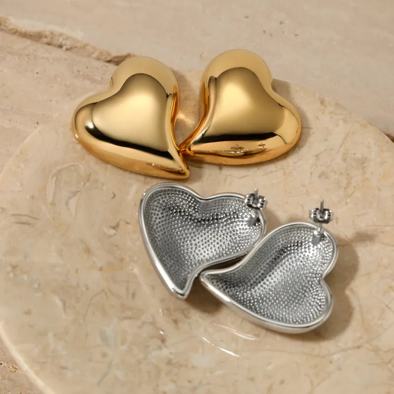 1 Pair Casual Cute Simple Style Heart Shape 304 Stainless Steel 16K Gold Plated White Gold Plated Gold Plated Ear Studs