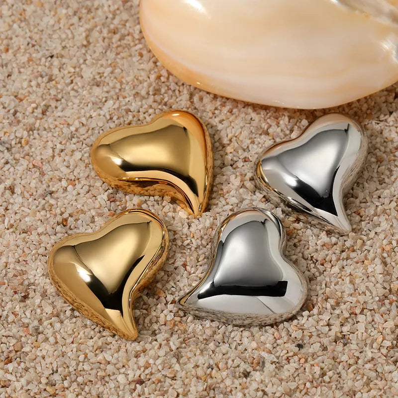 1 Pair Casual Cute Simple Style Heart Shape 304 Stainless Steel 16K Gold Plated White Gold Plated Gold Plated Ear Studs