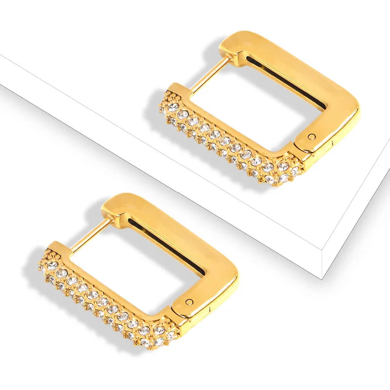 1 Pair Casual Cute Simple Style Solid Color Plating Inlay Stainless Steel Rhinestones 18K Gold Plated Earrings