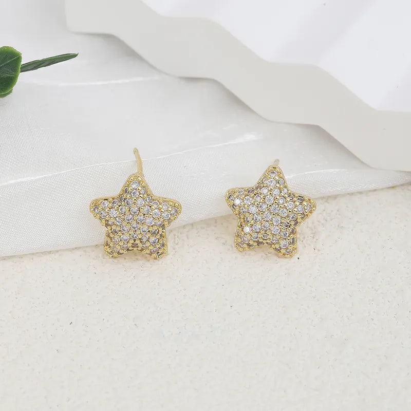 1 Pair Casual Cute Star Inlay Copper Zircon Ear Studs