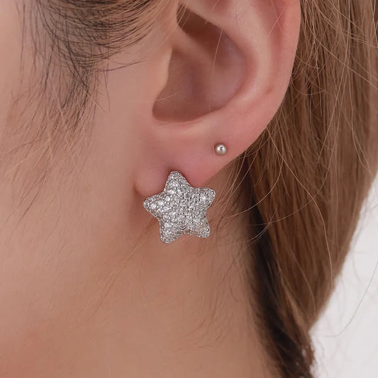 1 Pair Casual Cute Star Inlay Copper Zircon Ear Studs