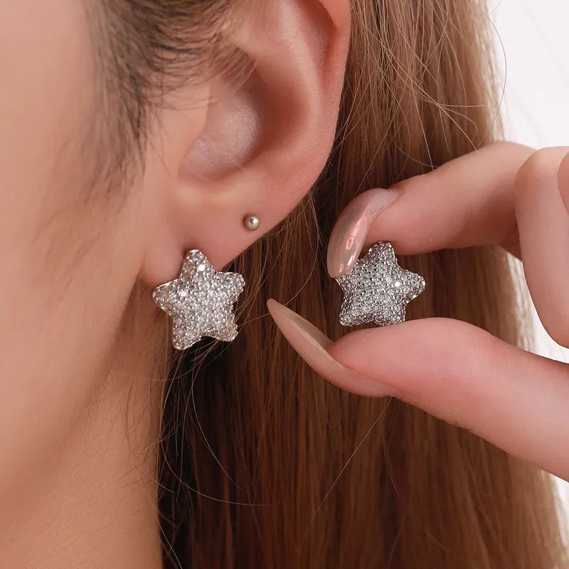 1 Pair Casual Cute Star Inlay Copper Zircon Ear Studs