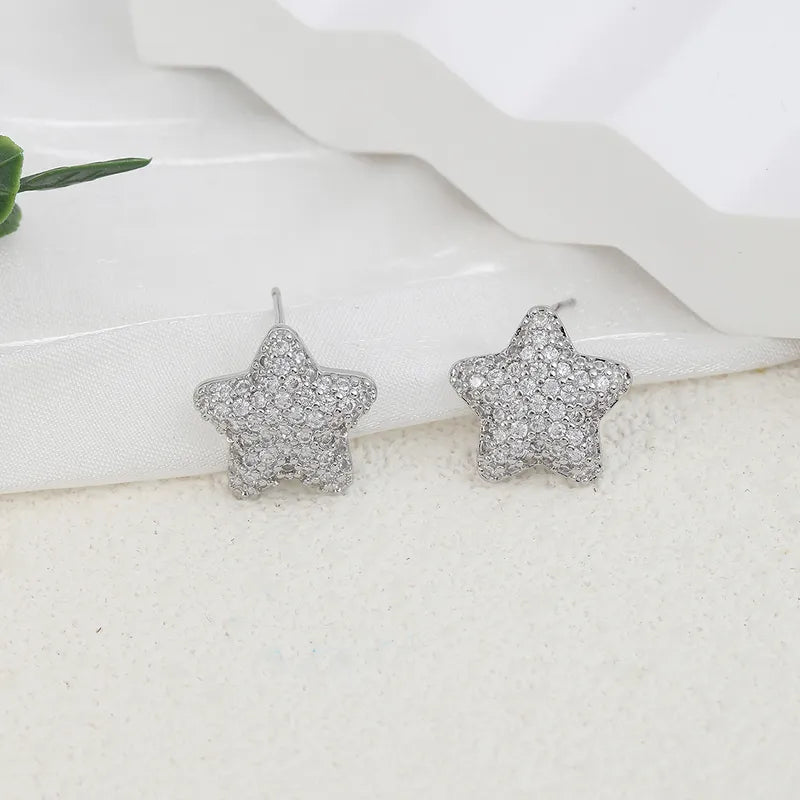 1 Pair Casual Cute Star Inlay Copper Zircon Ear Studs