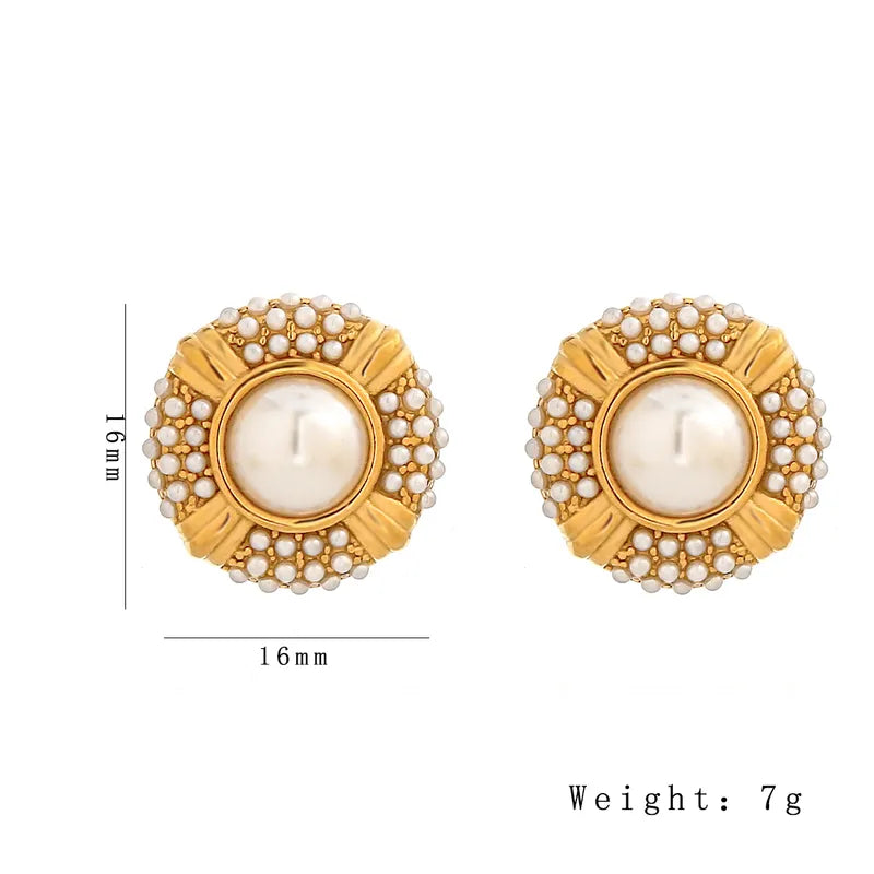 1 Pair Casual Elegant Classic Style Round 304 Stainless Steel 18K Gold Plated Ear Studs