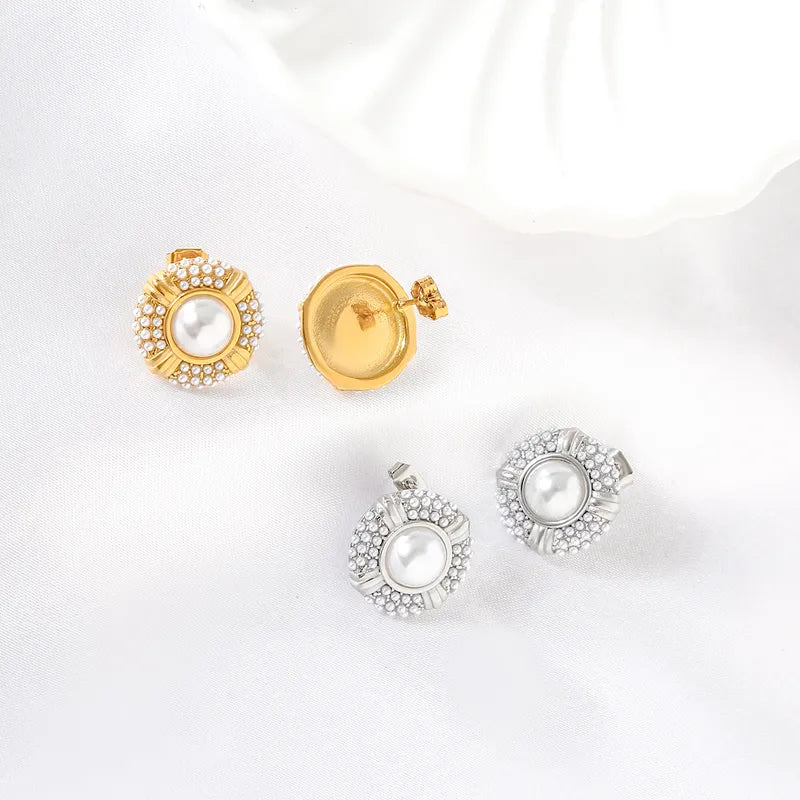 1 Pair Casual Elegant Classic Style Round 304 Stainless Steel 18K Gold Plated Ear Studs