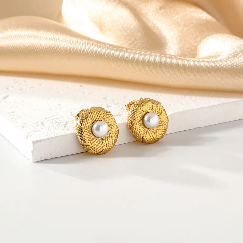 1 Pair Casual Elegant Classic Style Round 304 Stainless Steel 18K Gold Plated Ear Studs