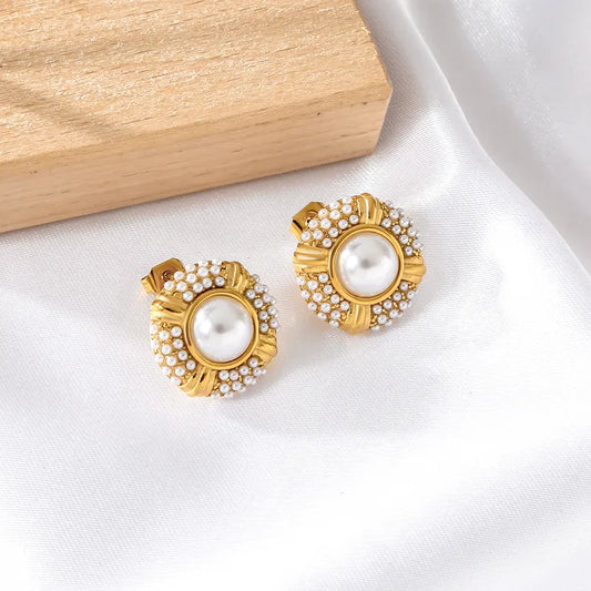 1 Pair Casual Elegant Classic Style Round 304 Stainless Steel 18K Gold Plated Ear Studs