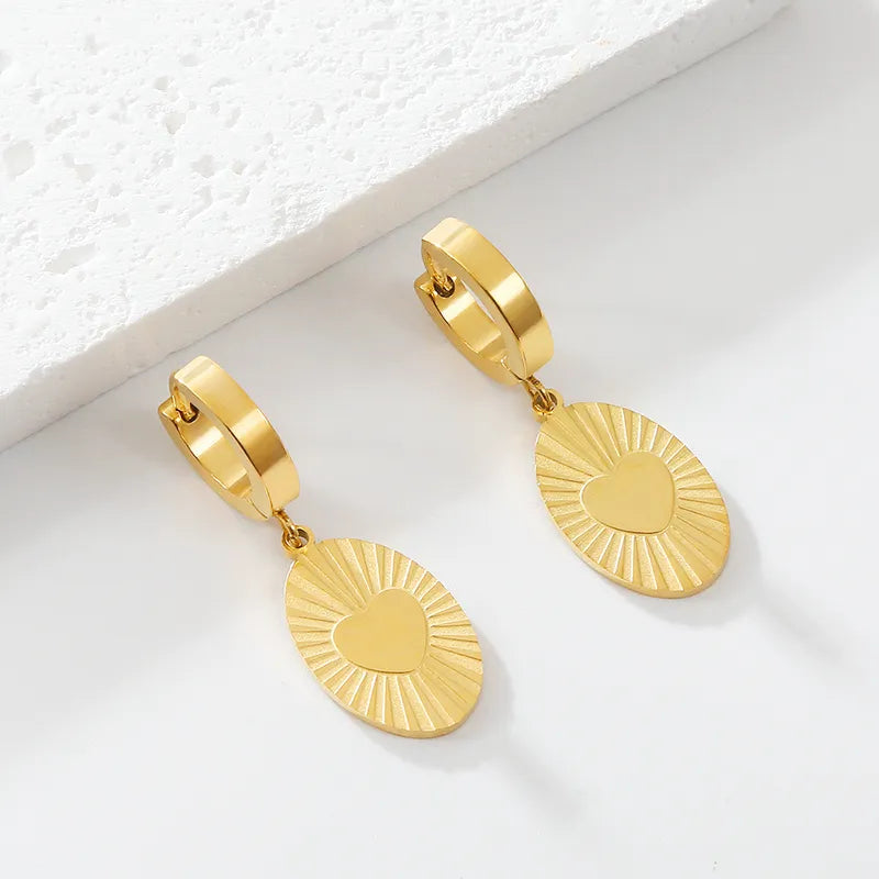 1 Pair Casual Elegant Commute Oval Heart Shape 316 Stainless Steel 18K Gold Plated Drop Earrings